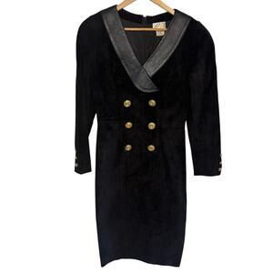 Vtg Pia Rucci Genuine Leather Suede 1980's Gold Buttons Dress